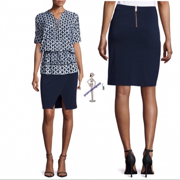 MMK Wrap Navy Pencil Skirt - Picture 5 of 7